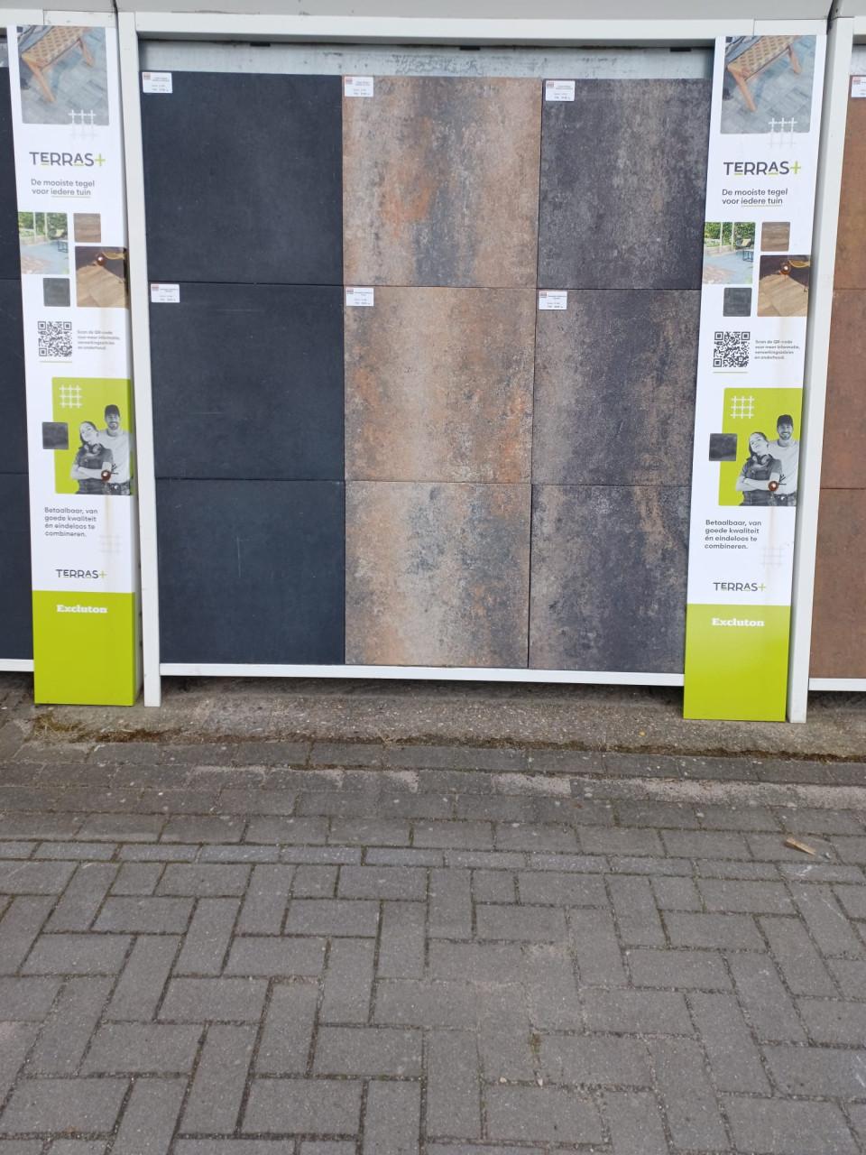 Actie! Terrastegel + ( met mini  facet ) 60x60x 4cm  €21.45 per m²