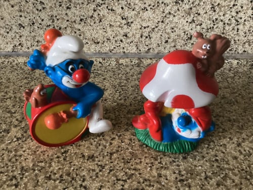 3x Smurfen Candy-toppers.  Materiaal: rubber.