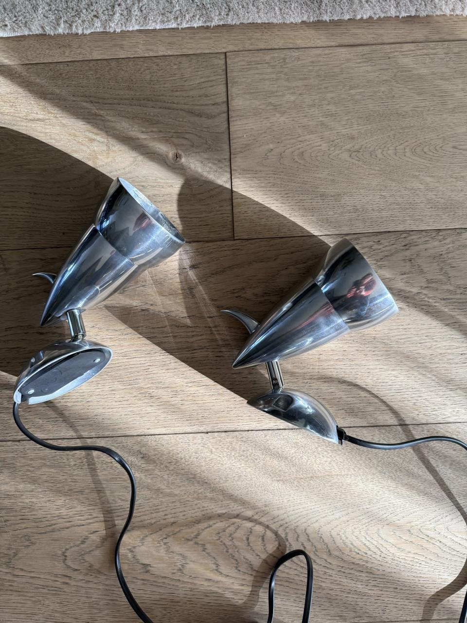 Vintage chromen spots Ettore Sottsass en Verner Panton