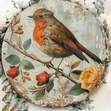Roodborst ( op metaal )
