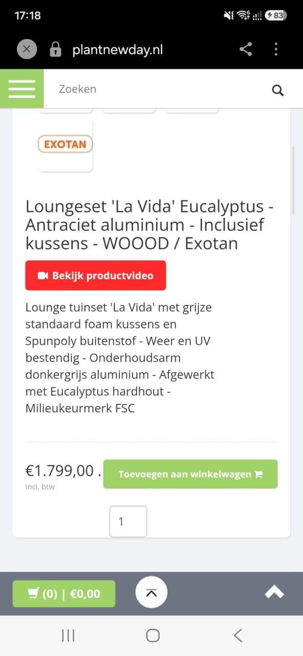 Exotan Aluminium Loungeset 246 x 246 cm (bezorging mogelijk)