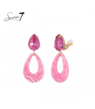 Roze oorclips met een ovaal glas steentje