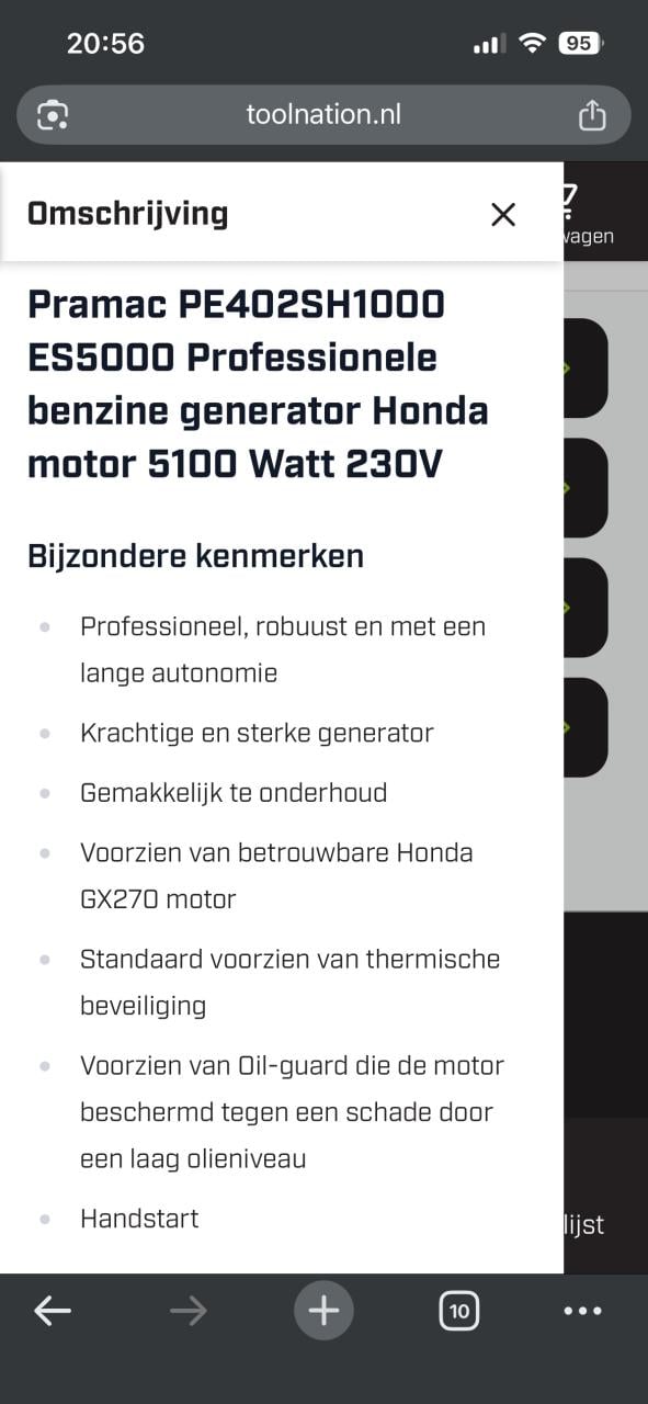 Aggregaat Pramac ES5000 Honda generator