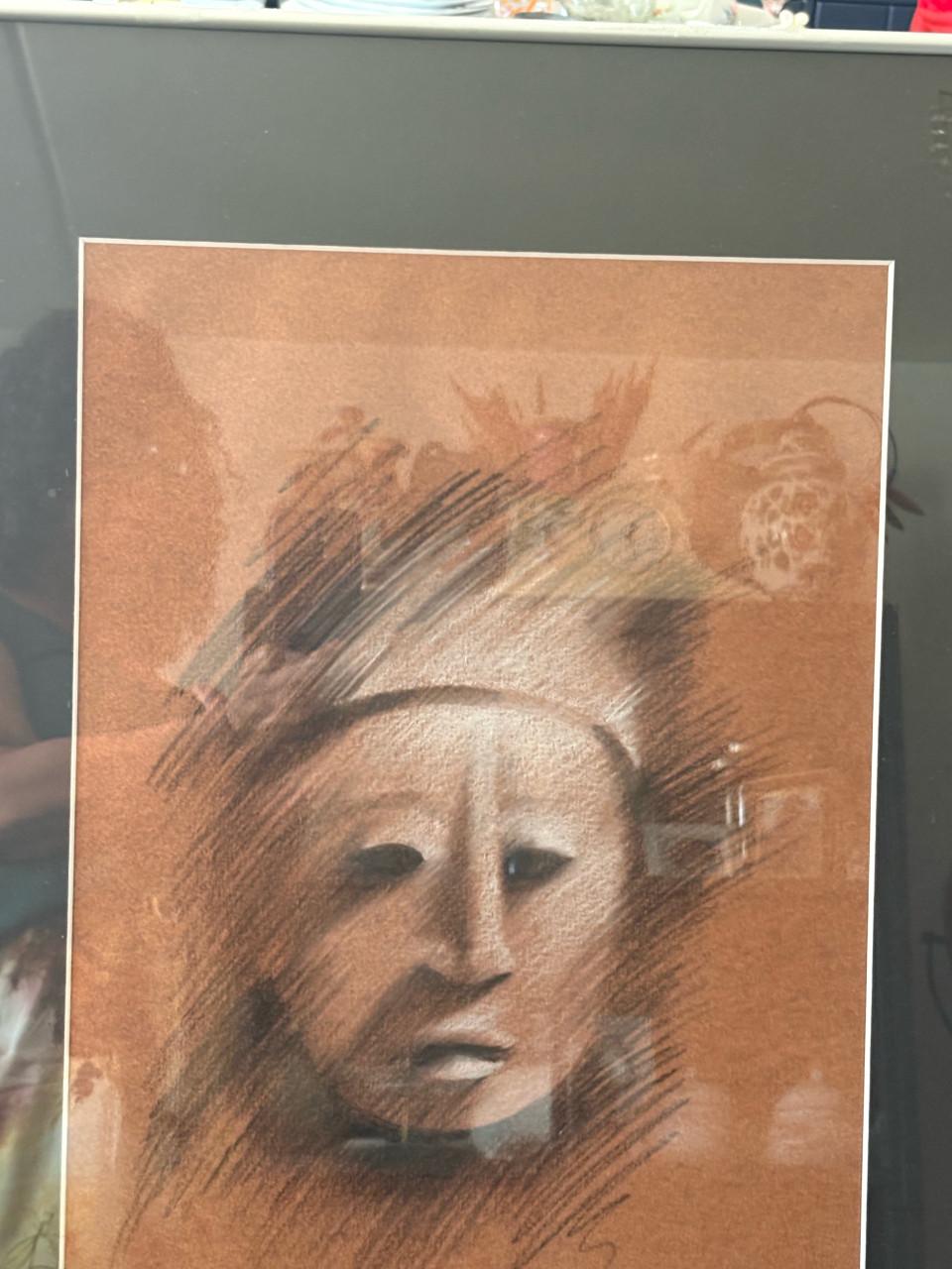 2 Houtskool prenten met personages uit de Maja-cultuur,