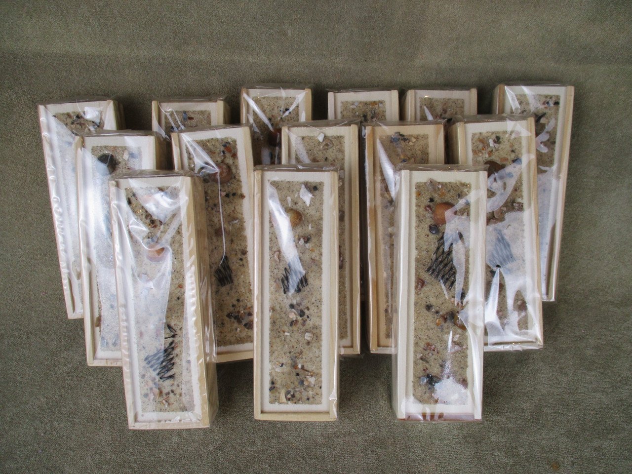 Domino spel in houten schuifdoosjes met stranddecoratie, 7 stuks