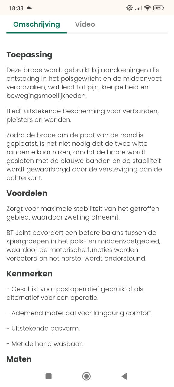 Brace hond maat M