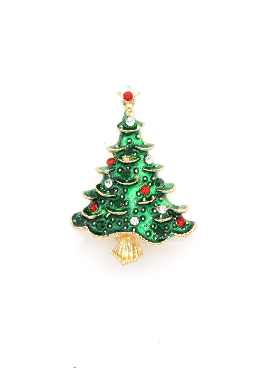 Broche feestelijke kerstboom met gekleurde steentjes