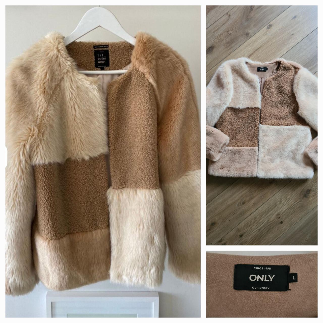 Only ecru / beige / cognac kleur fake fur bontjas  Maat L