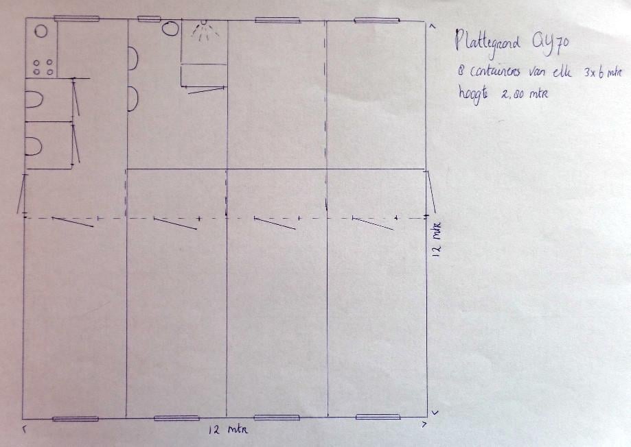 Grote kantoorunit bestaande uit 8 containers met keuken en sanitair 144 m2
