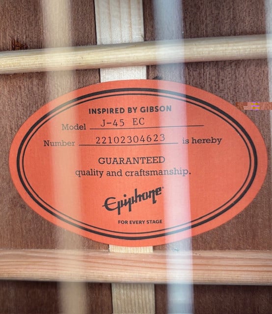 Epiphone J-45 EC Aged  Vintage Sunburst,  by Gibson