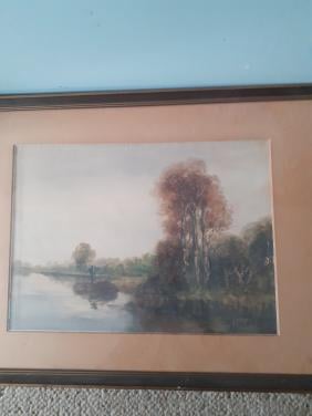 Rivierlandschap Aquarel-gemengd