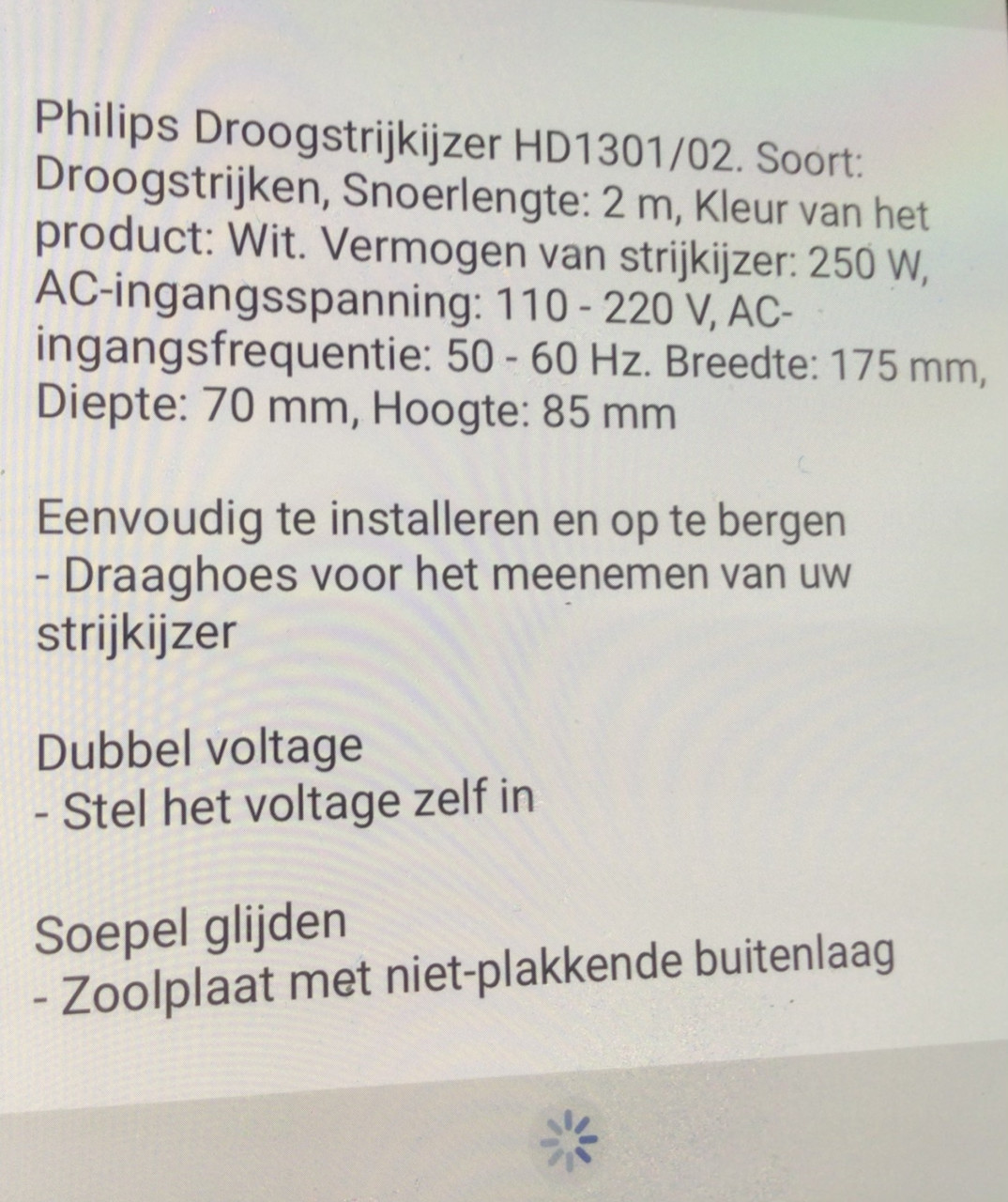 Philips reisstrijkijzer HD 1301/02