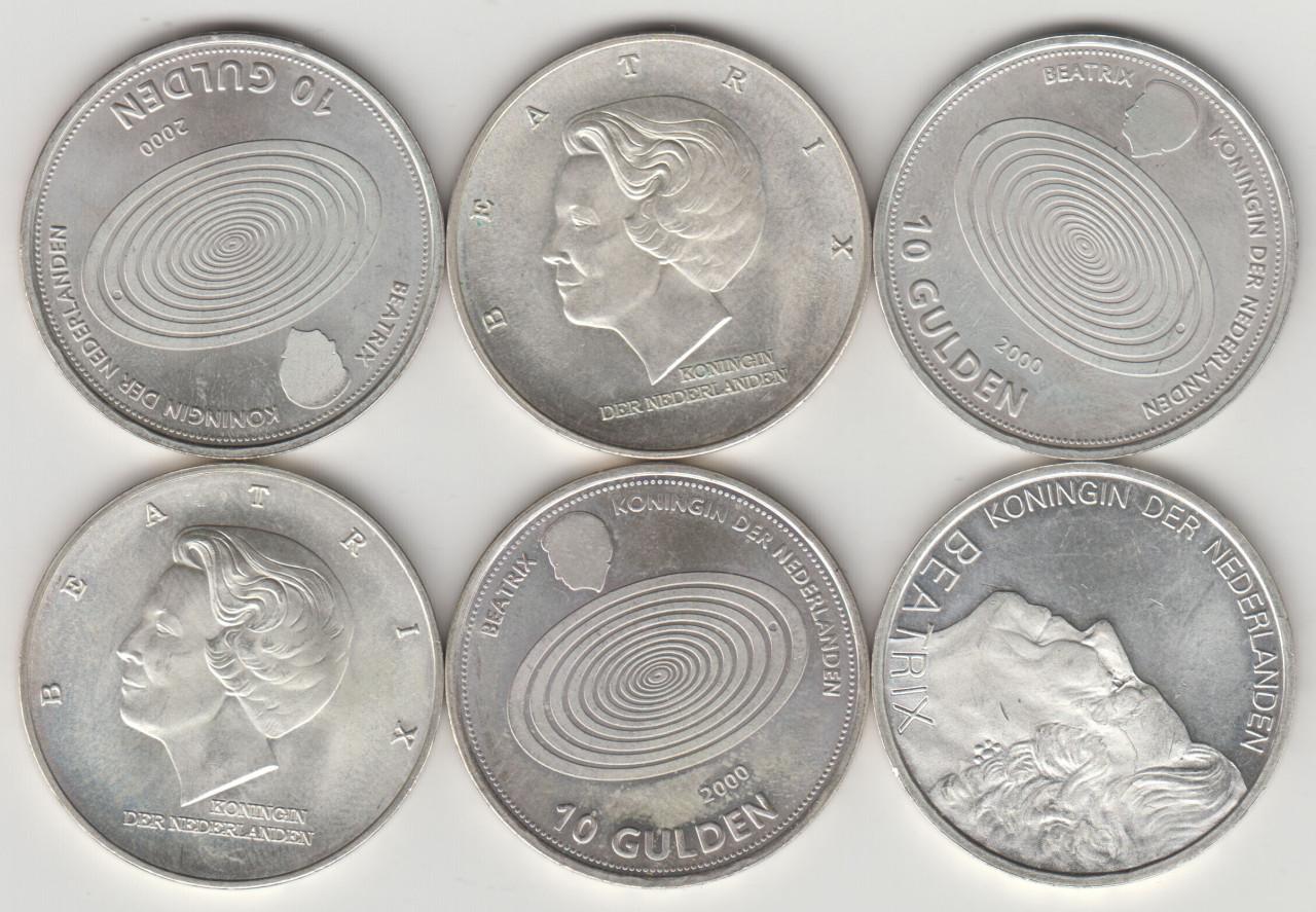 Beatrix 6 stuks Zilveren 10 Gulden.