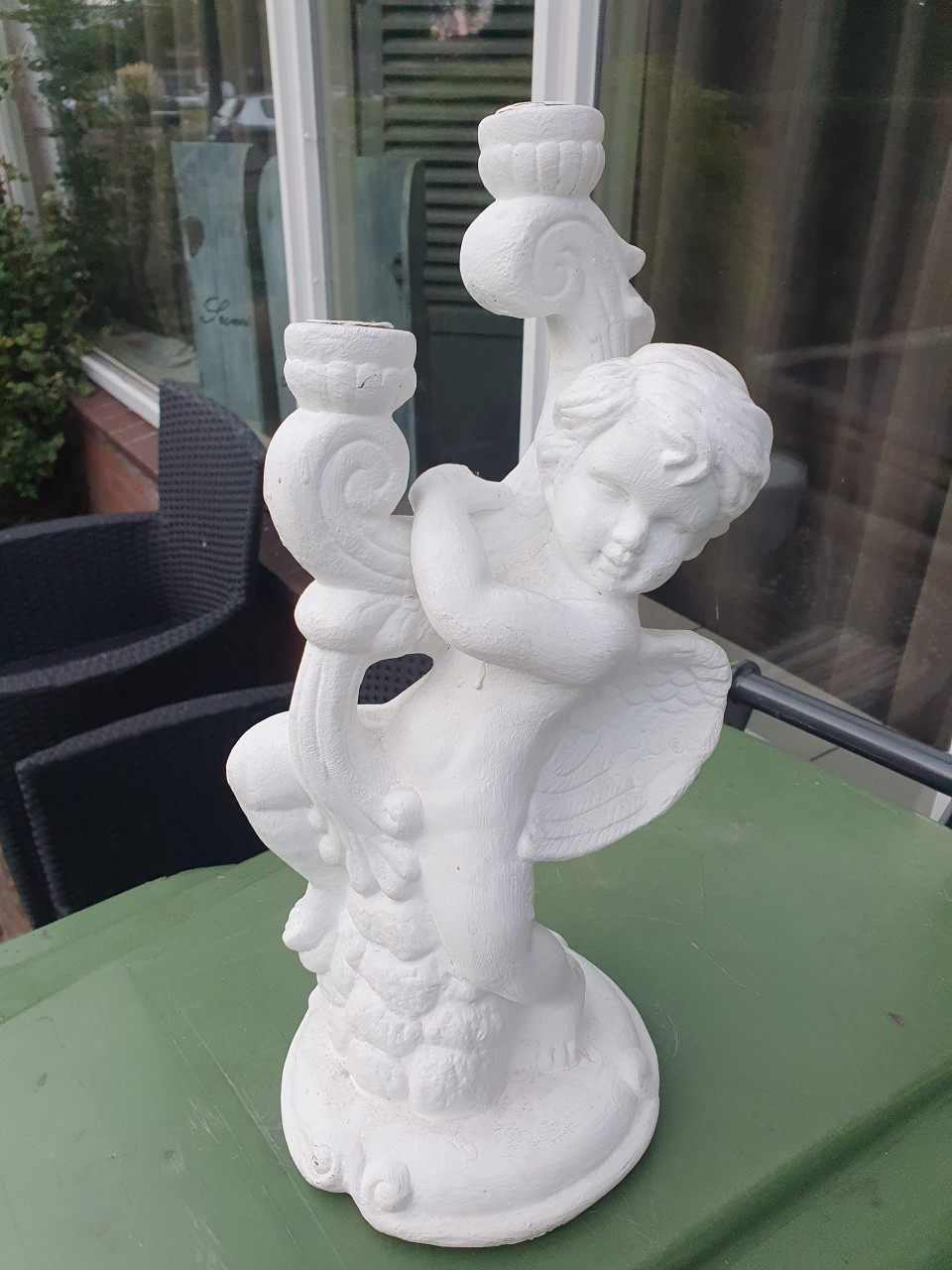 Heel mooie grote tafel kandelaar, voor 2 kaarsen van aardewerk aangeboden..