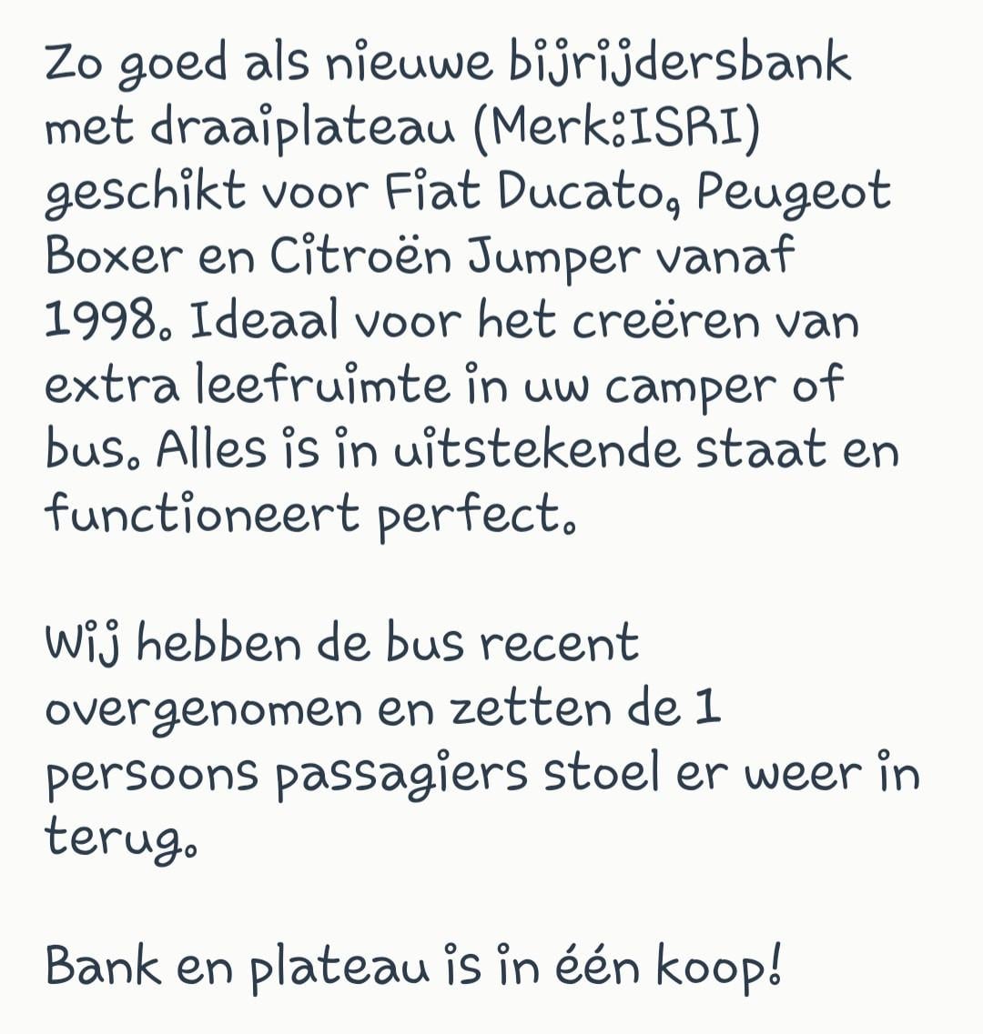 ISRI Draaiplateau en passagiersbank voor Ducato, Boxer en Jumper