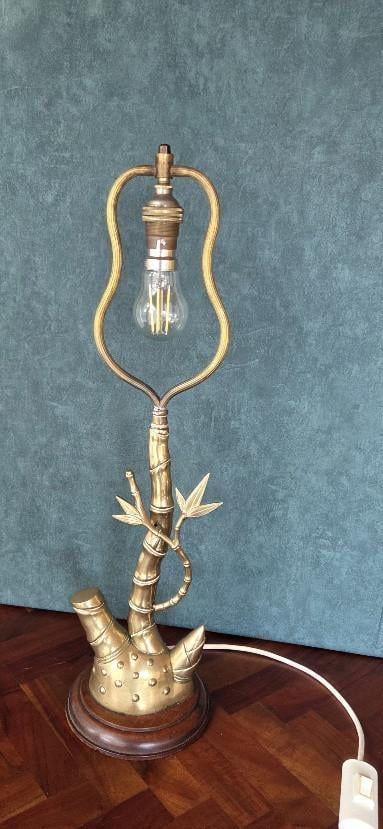 Vintage Messing Tafellamp -Bamboe stijl