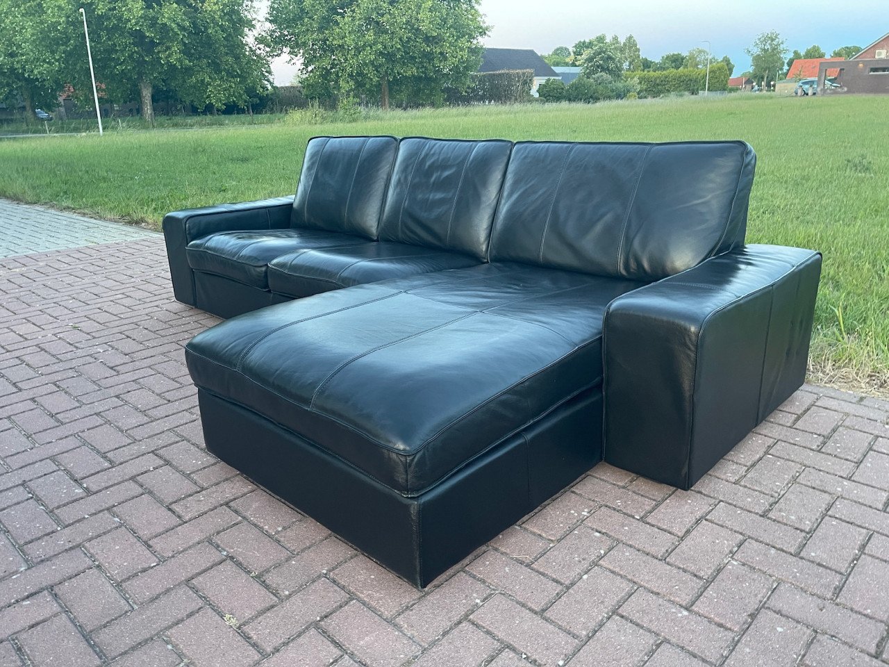 GRATIS LEVERING HEEL NL Mooie Zwarte Echt Leer Hoekbank