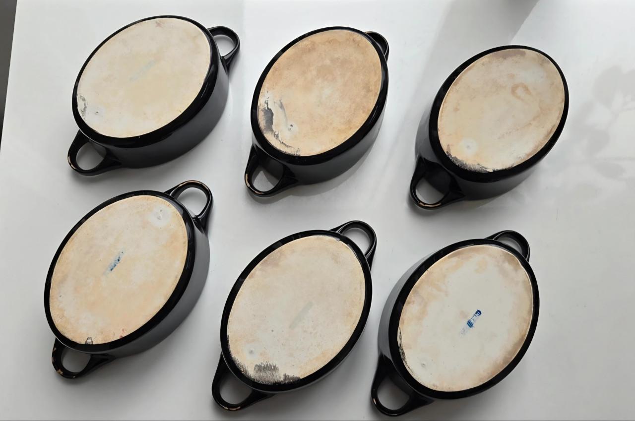 Set van 6 zwarte mini-cocottes / ovale ovenschaaltjes