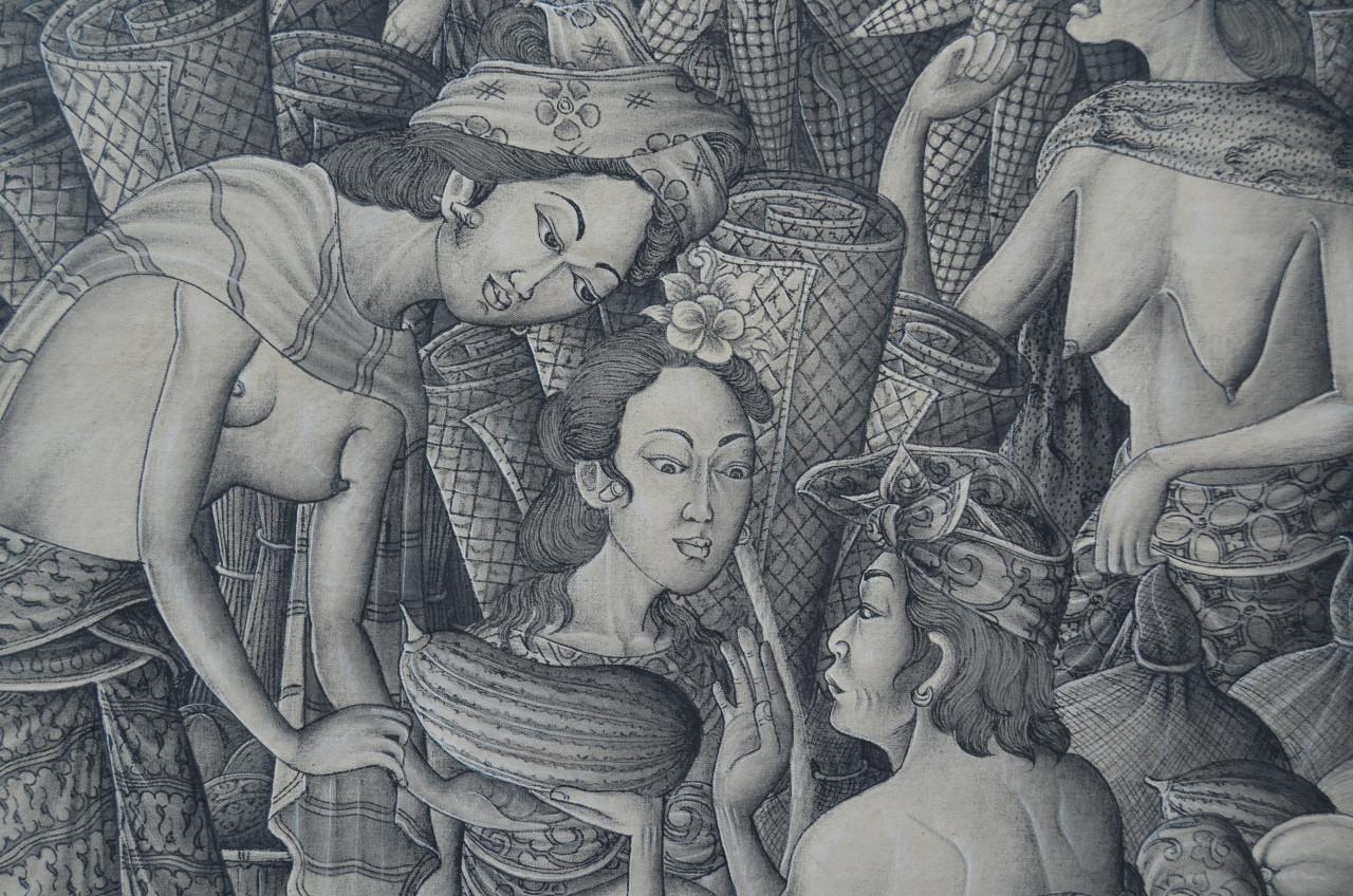 Twee prachtige enorme Balinese schilderijen, pendanten, gesigneerd