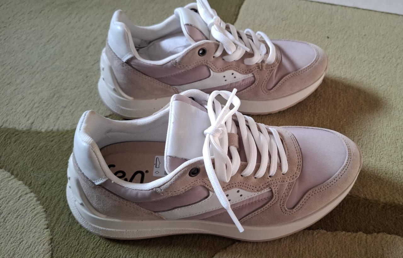 Sneakers, Feyn, taupe/beige/wit, kleine maat 39