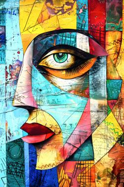 ”Visages Fragmentés“ prachtig digitaal werk, giclee op doek