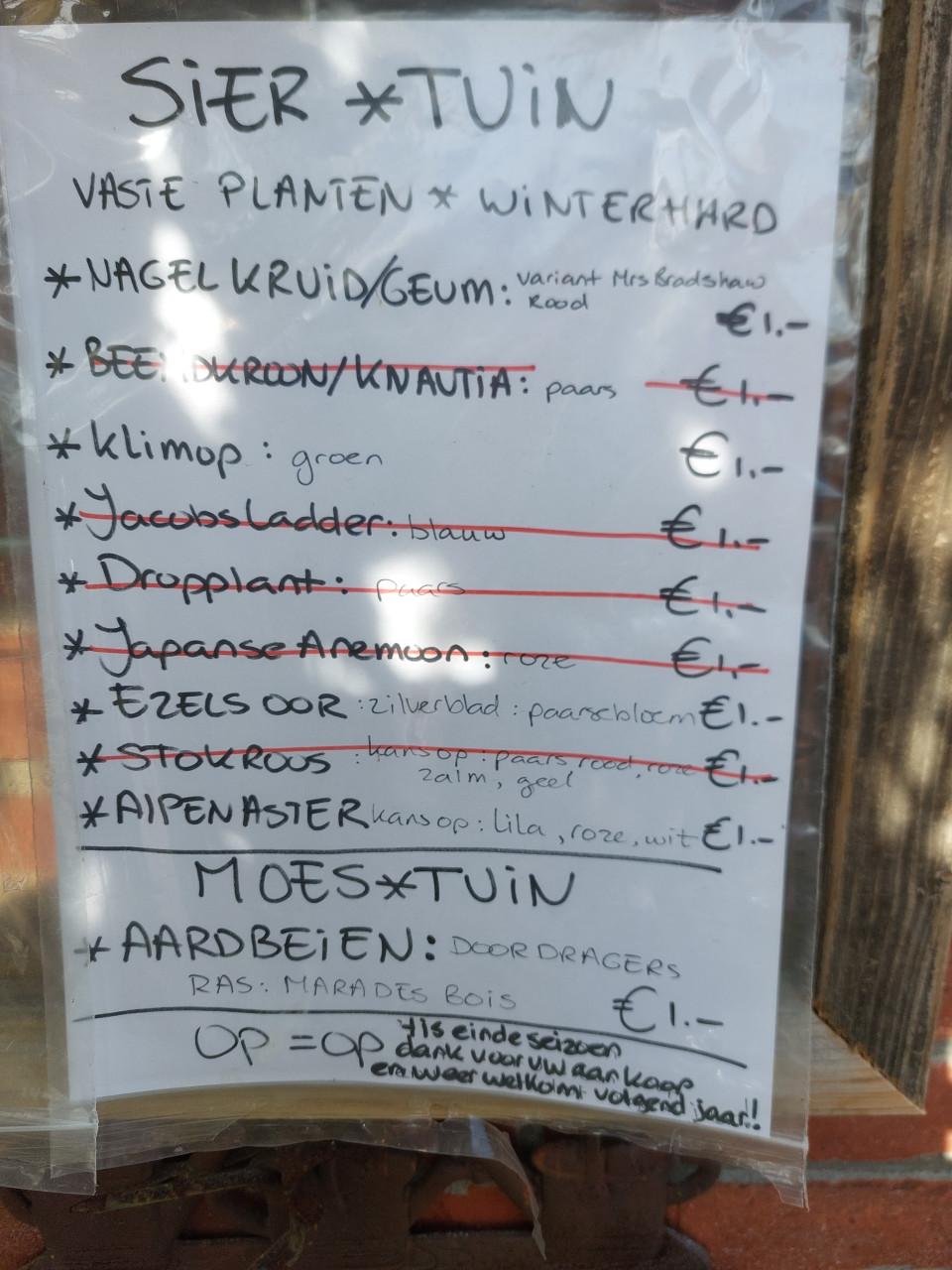 LAATSTE WEEK: SEIZOENS UITVERKOOP ALLE PLANTEN BIJ DE VOORDEUR: €1.00/st