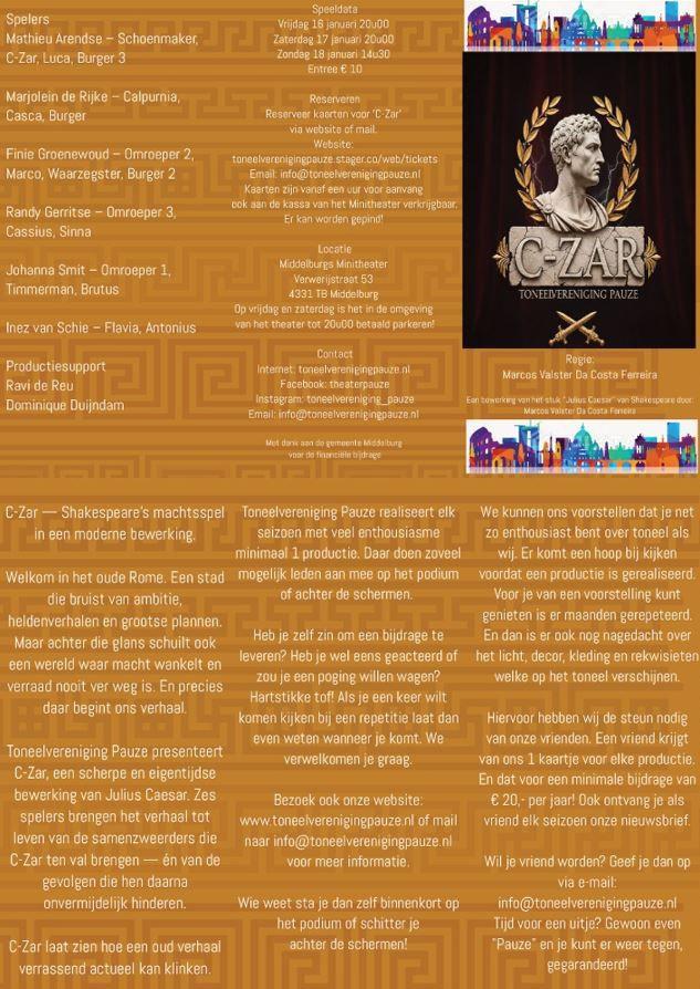 Voorstelling 'C-Zar' in het Middelburgs Minitheater!