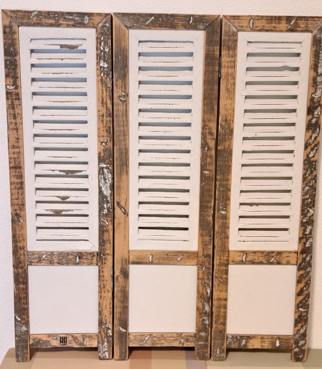 Mooie shabby chic drieluik shutter/raamscherm 70x60 cm