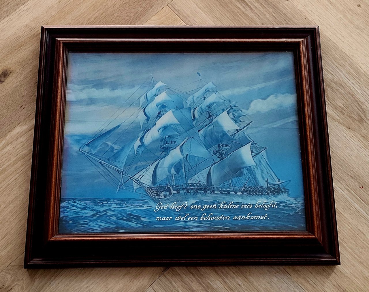 Vintage 3D Clipper Schip Hologram in Houtenlijst