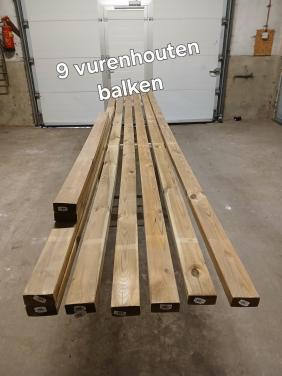 9 nieuwe houten balken/regel totaal 36,90 Meter