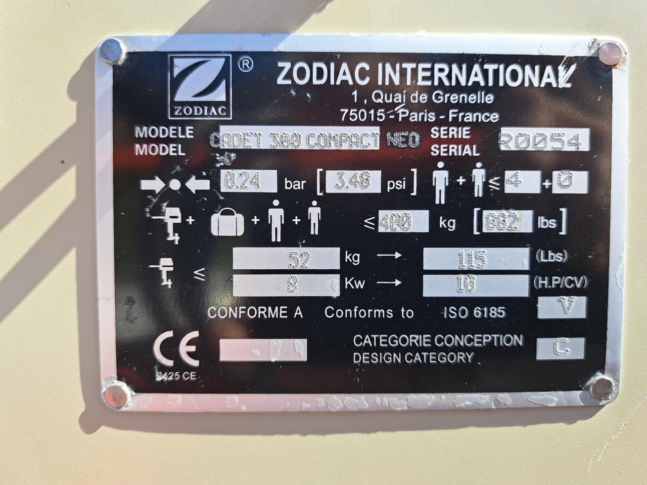 Zodiac Cadet C0mpact 330 rubberboot