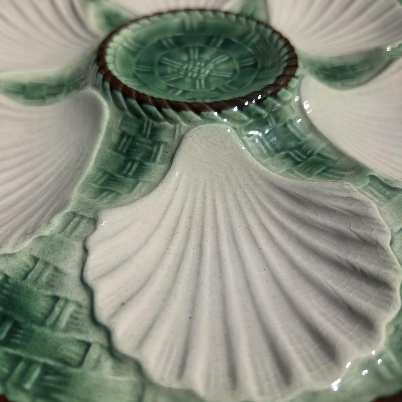 Longchamp Frankrijk antiek oesterbord, majolica aardewerk