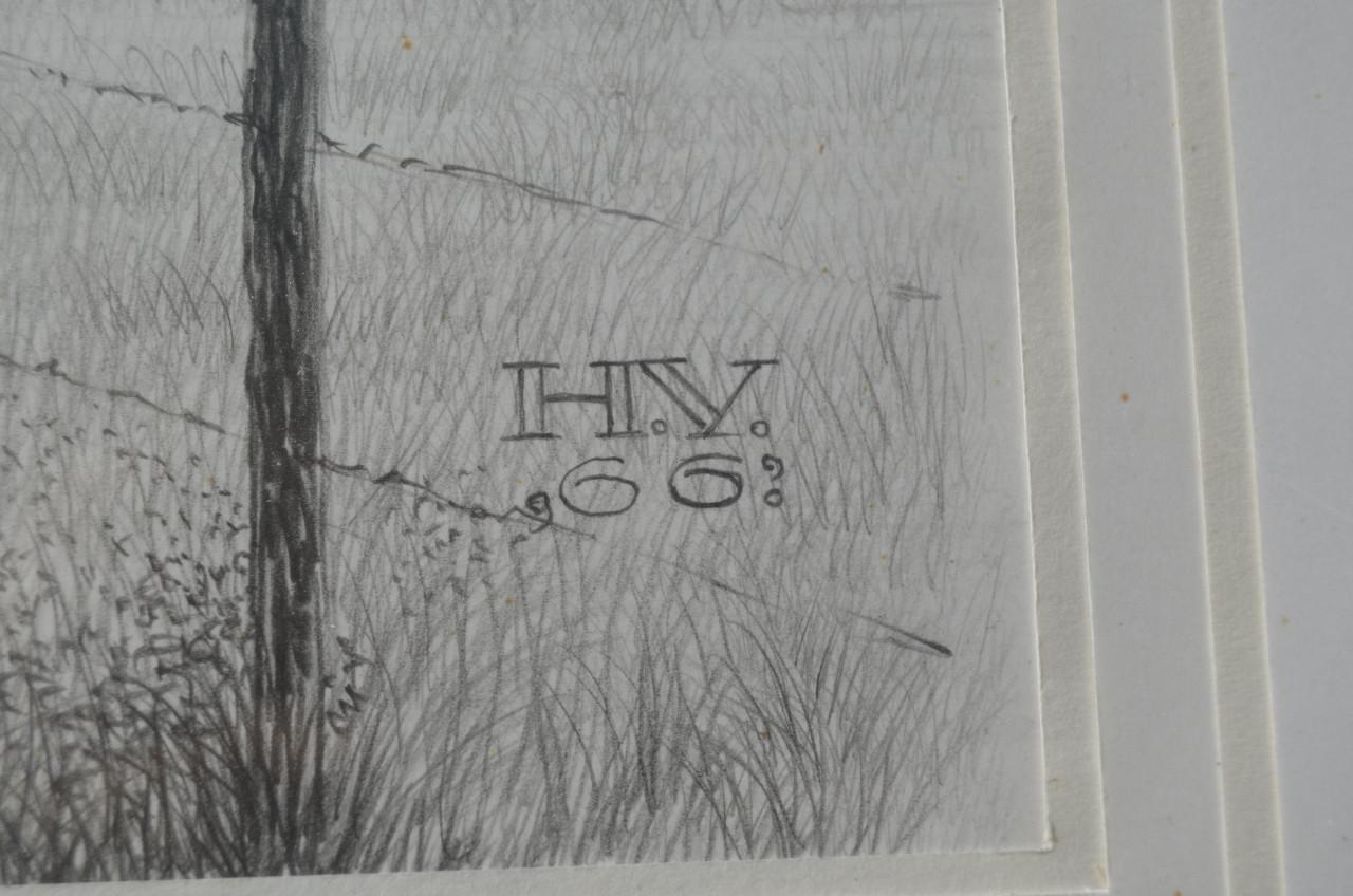 9 x Hendrik Voskuijl (1893 - 1980) potloodtek. bomen (3) o.a. Ommen