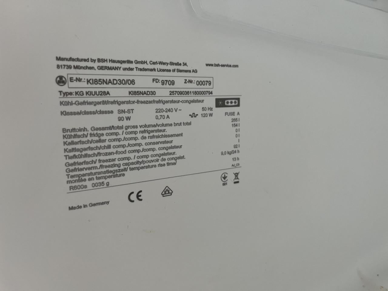 Siemens KI85NAD30 Inbouw Koel-Vriescombinatie NoFrost