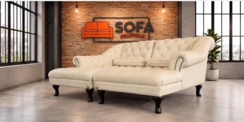 Chesterfield Chaise Lounge Set -Tijdloos Echt Leer Design-Luxe Uitstraling