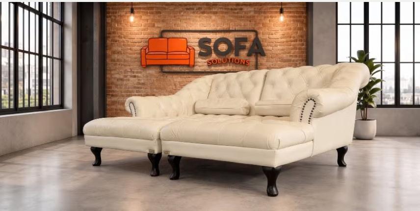 Chesterfield Chaise Lounge Set -Tijdloos Echt Leer Design-Luxe Uitstraling
