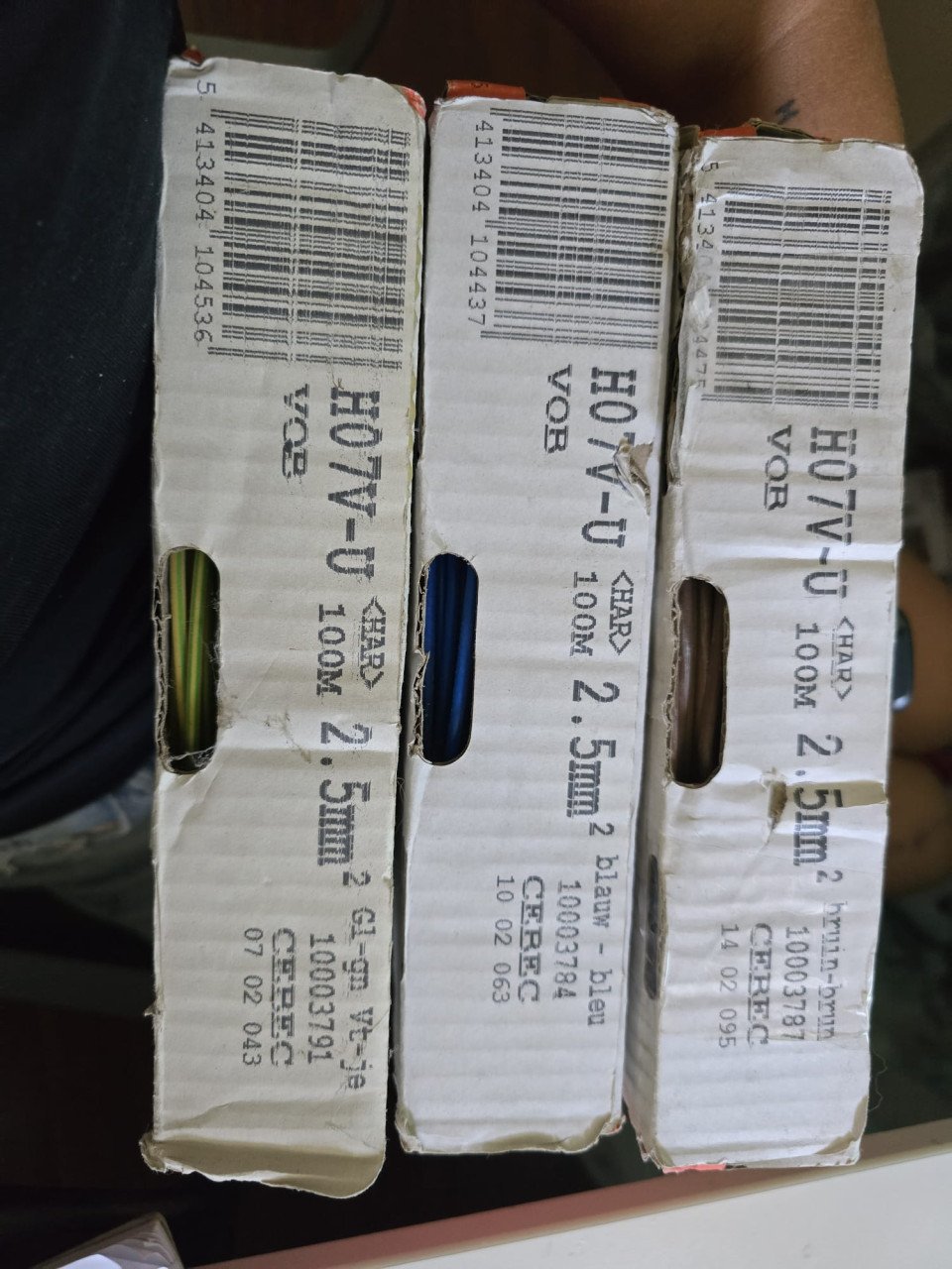 3x Nexans Profwire 100, 2.5mm² - Type HO7V-U (Aarde, Fase & Nuldraad)