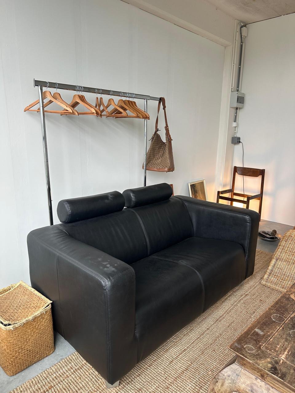 Zwart leren bankstel