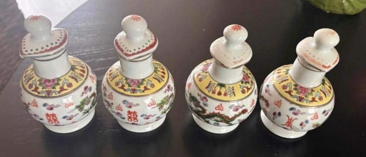 4x vintage chinese porseleinen sojasauspotten