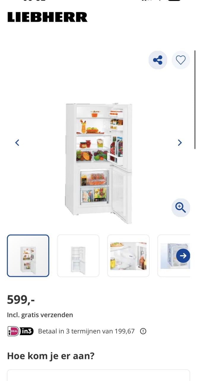 Liebherr A++ koel vries combinatie Koelkast vriezer 155x55 cm.