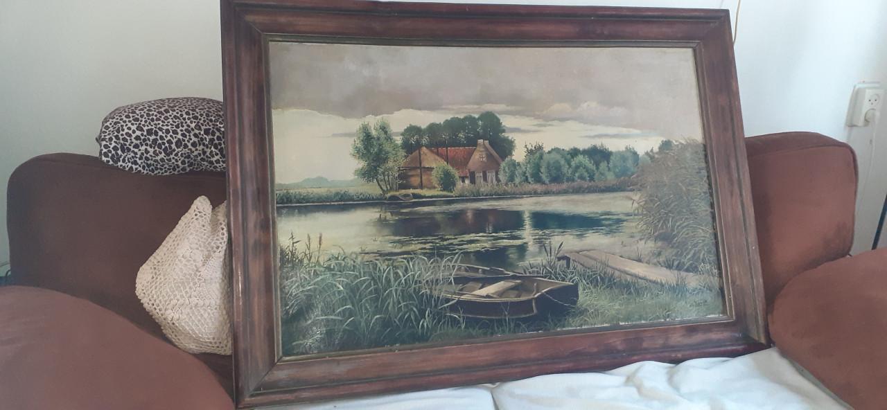 2 x LANDSCHAP Schilderij groot XXL klassiek met boot & XL