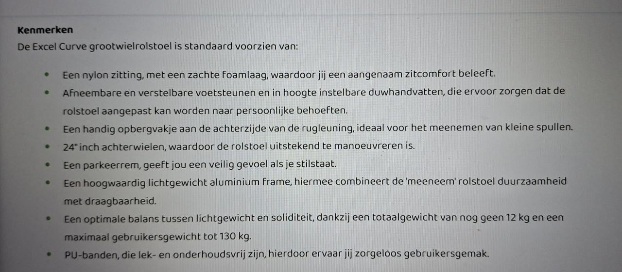 Rolstoel Excel Curve 24 " Nieuw !