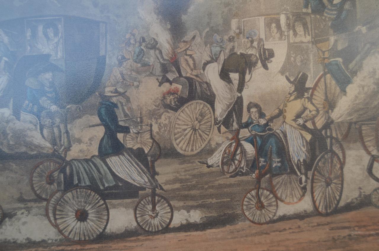 19e E. Engelse gravure:The progress of motor car 1828 Alken