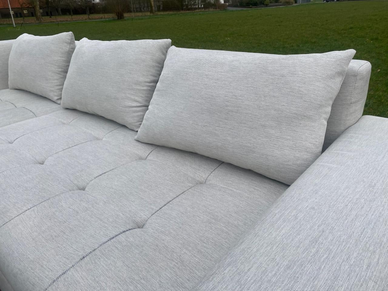 Grijze Stoffen Hoekbank met Hocker – Modern Design – Gratis Levering NL