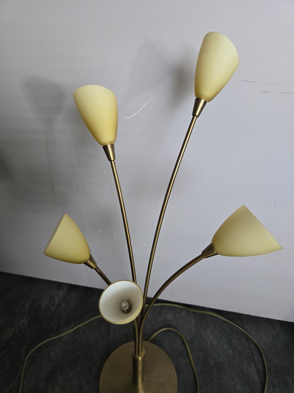 Goudkleurige tafellamp met 5 kelkjes, dimbaar