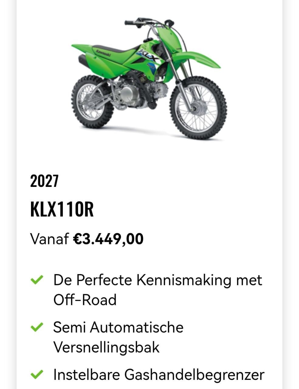 Nieuwe Kawasaki KLX110 in krat