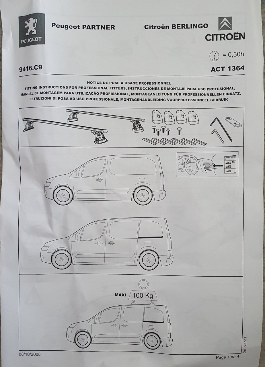 2 NIEUWE  Dakdragers Peugeot Partner & Citroën Berlingo