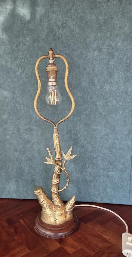 Vintage Messing Tafellamp -Bamboe stijl
