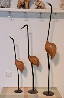 Set van 3 mooie decoratieve reigers metaal/hout