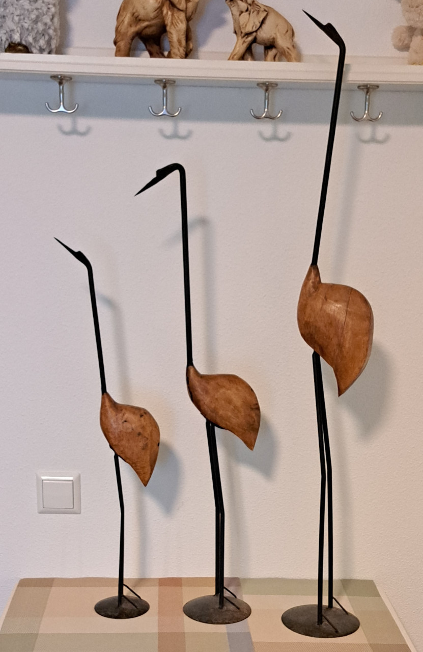 Set van 3 mooie decoratieve reigers metaal/hout